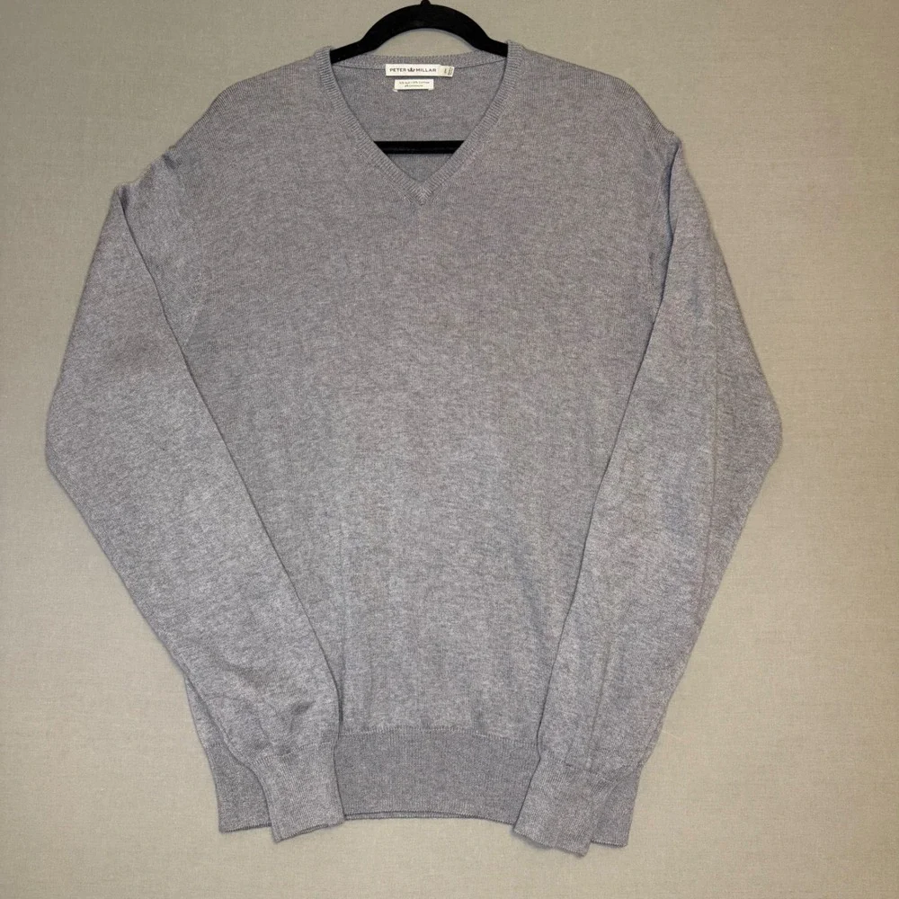 Peter Millar Silk Cotton Cashmere V-Neck Sweater Mens Large Gray Heather Knit